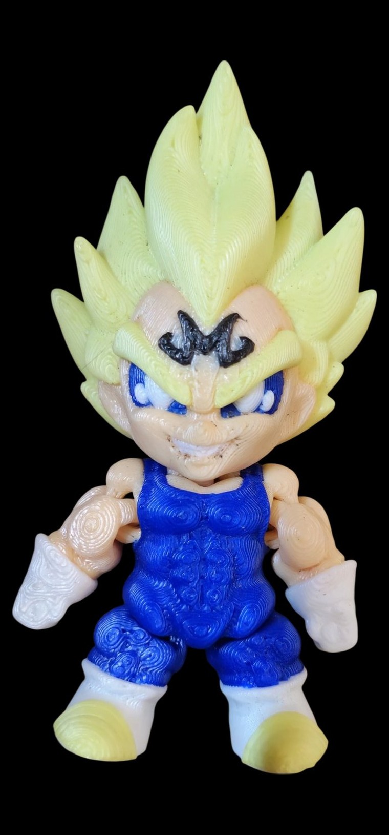 Mini Majin Vegeta figure with golden hair, Majin M and blue suit