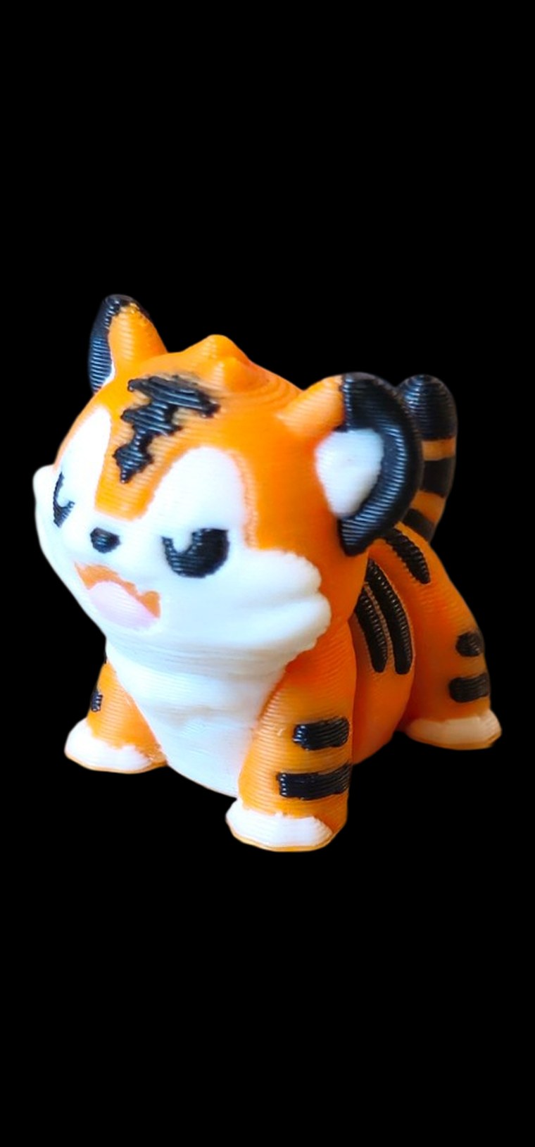 Chubby orange tiger cub with black stripes and a white chest